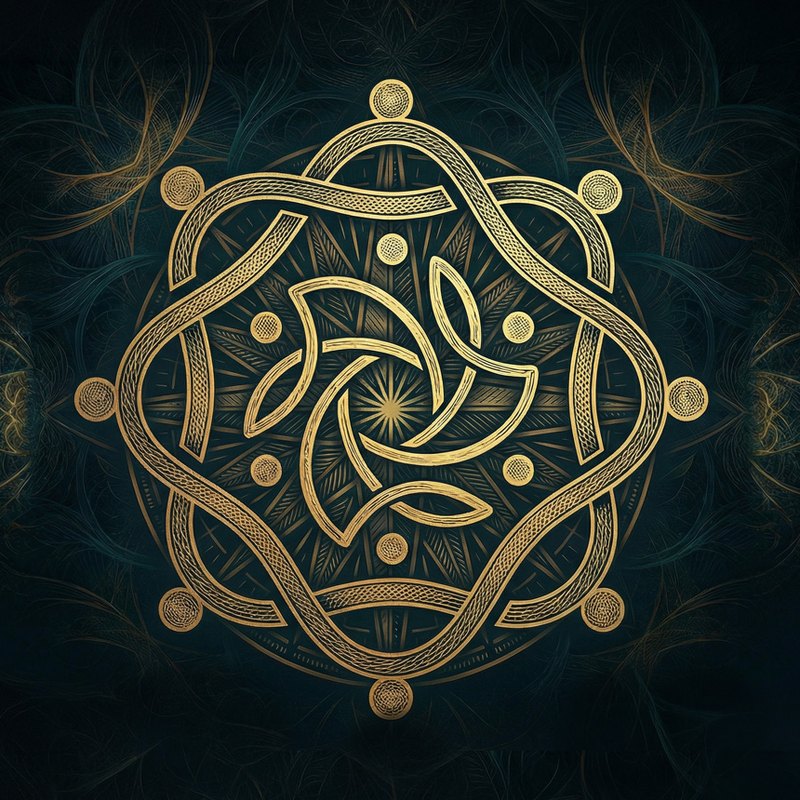 The Evolutionary Edge emblem, a gold knot on a dark background